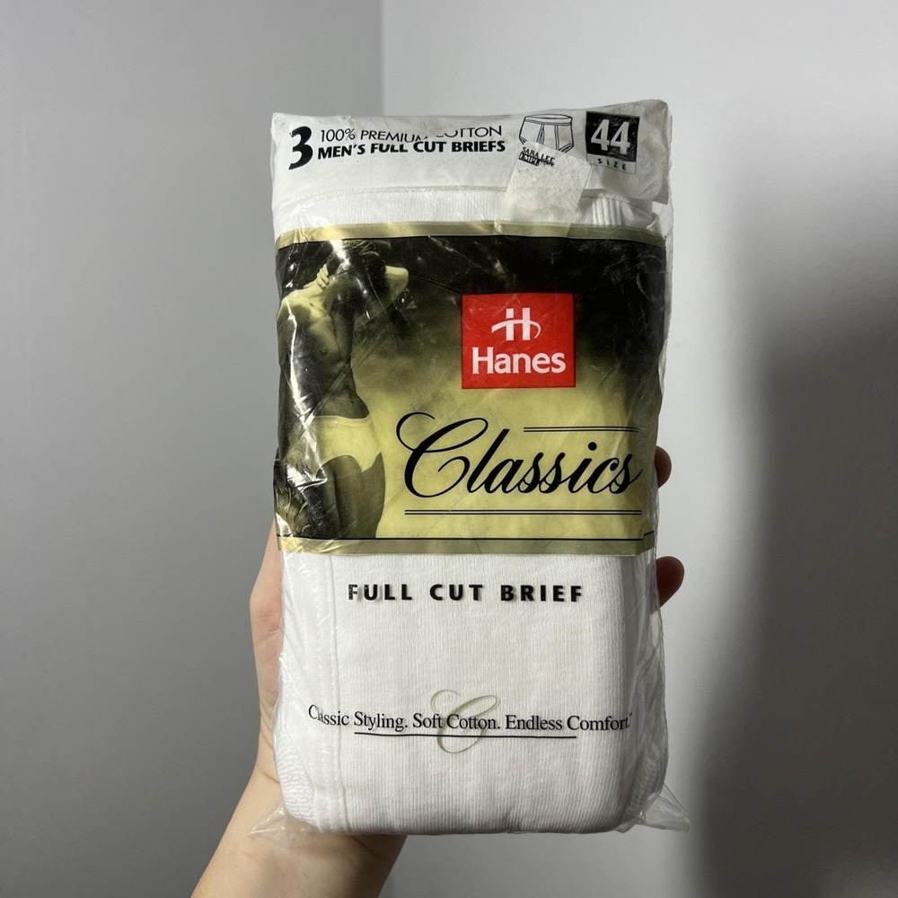 Vintage Hanes Classics Full-Cut Briefs 3 Pack Sz 44 White Cotton NWT 1998